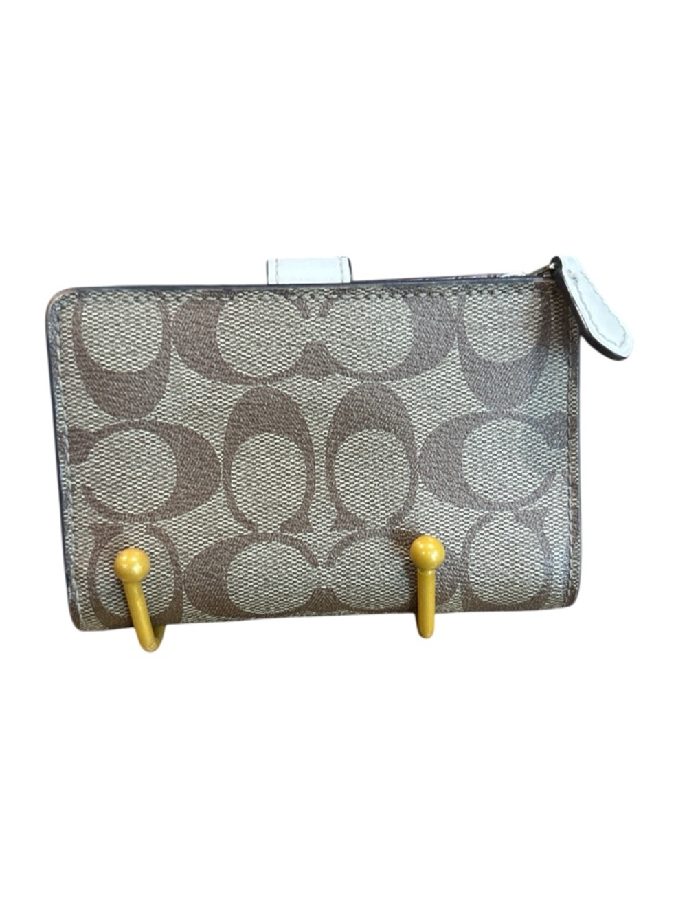 Coach Signature Logo Bifold Wallet in Tan and Cream - Picture 4 of 7